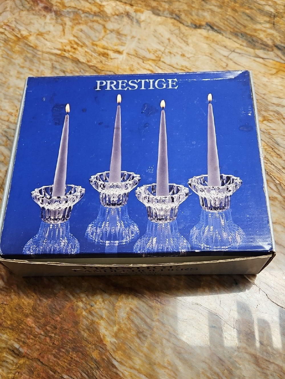 PRESTIGE Vintage hand-cut 24% full lead crystal taper candle holder set of 4